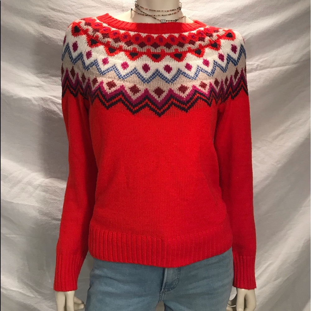 Old Navy Ribbed Knit Fairisle Design Sweater Red